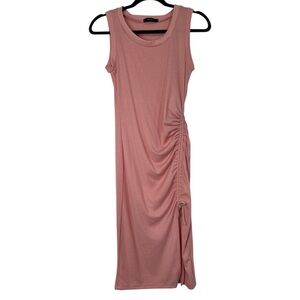 21 Saints Maxi Ribbed Ruched Tie Side Slit Dress Rose Pink Small Women’s